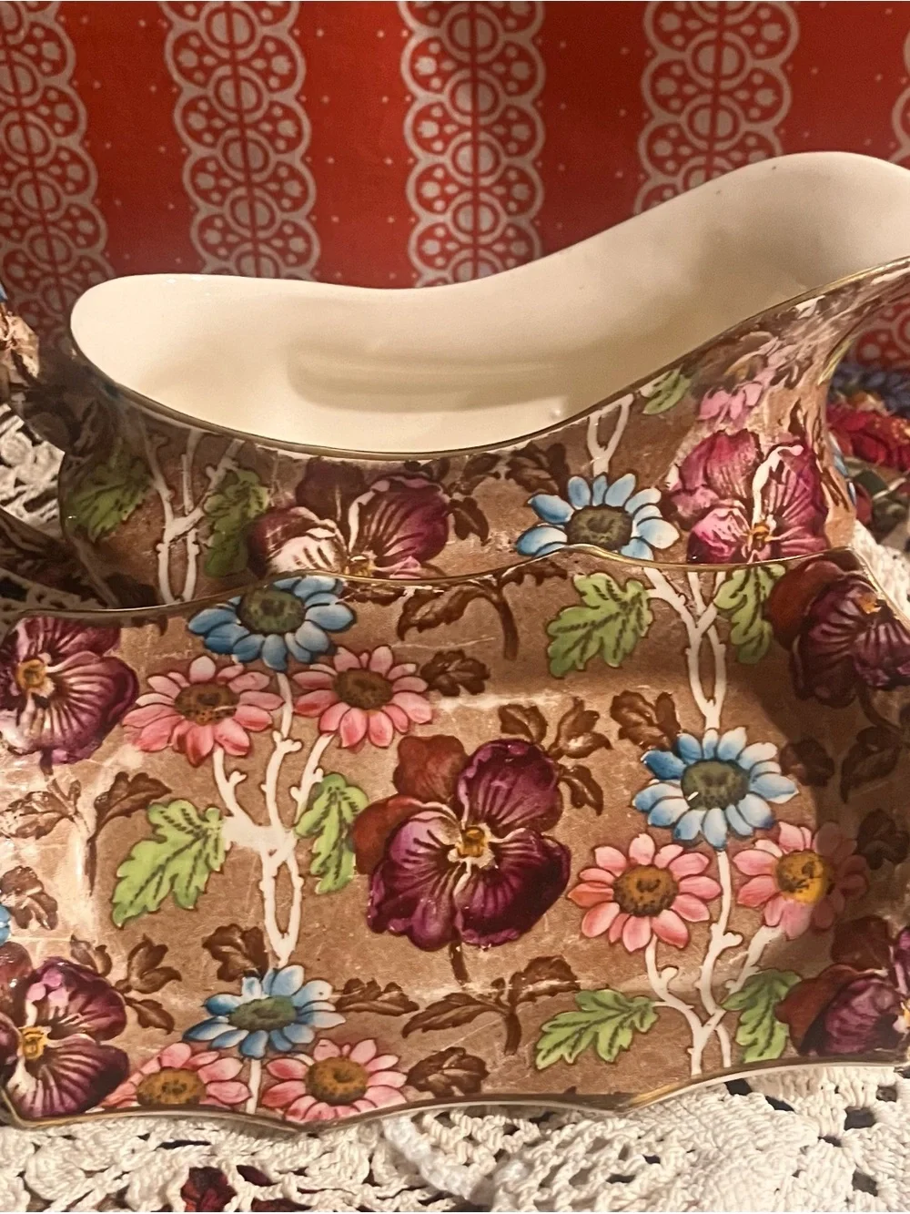 Vintage Paul's Gifts Made in Great Britain Floral Chintz Gravy Boat & Underplate